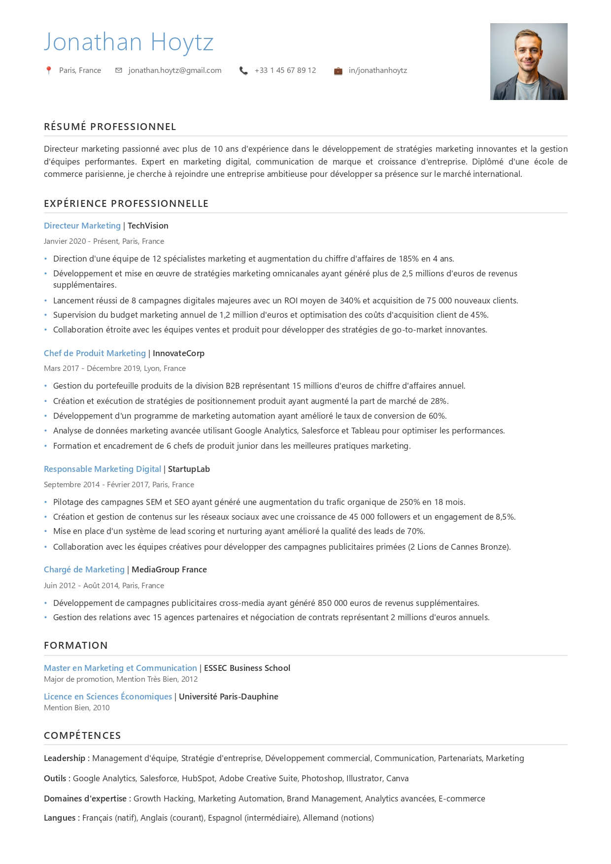 Modèle de CV chronologique simple numéro 16 par CVByAI