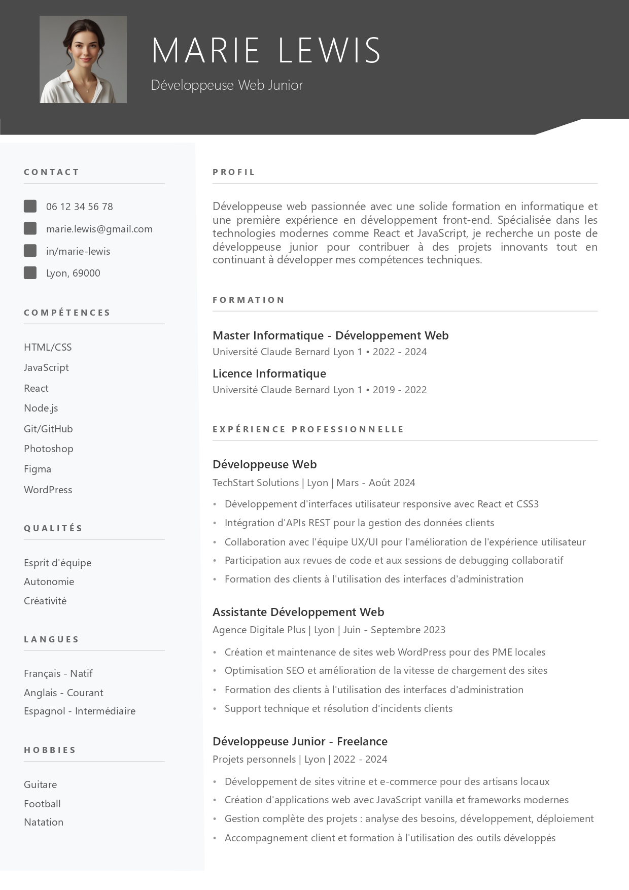 Modèle de CV avec compétences graphiques numéro 11 par CVByAI