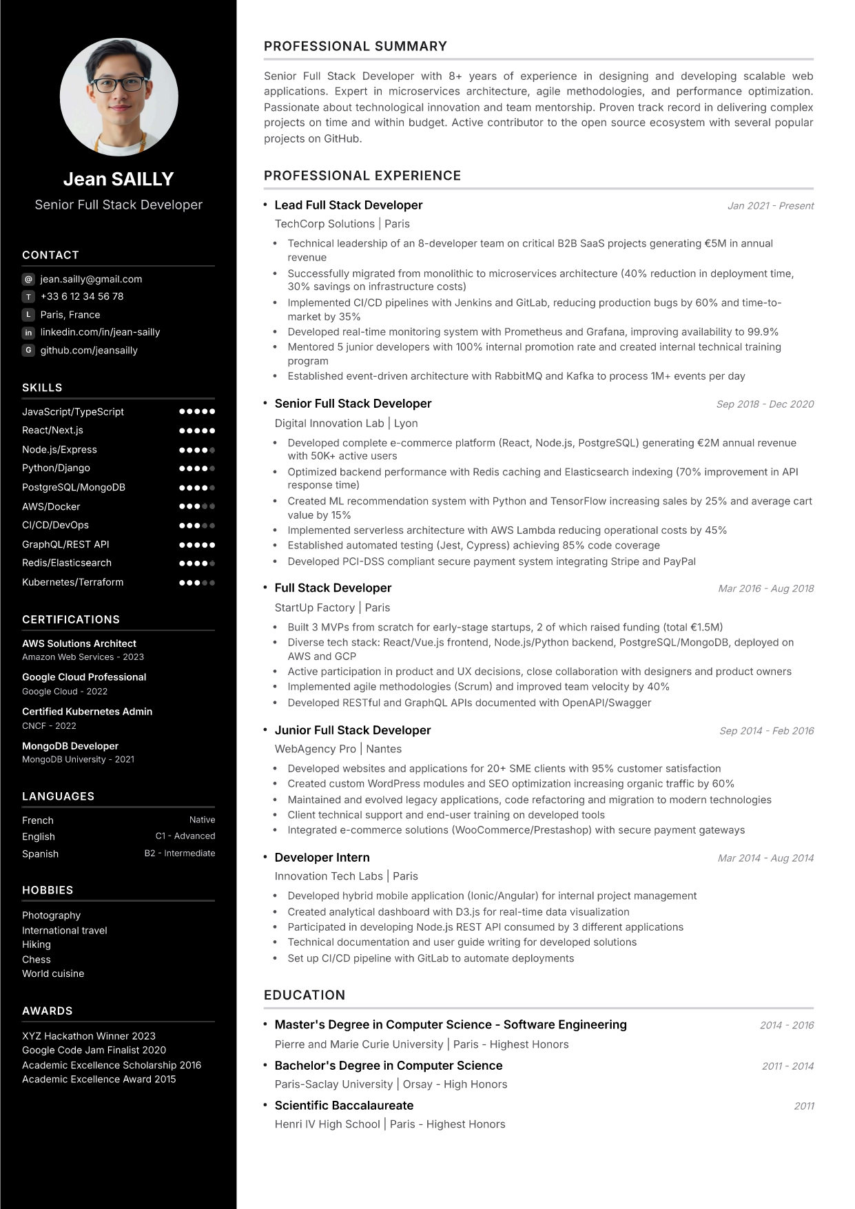 Modern resume template with sidebar 113 by CVByAI