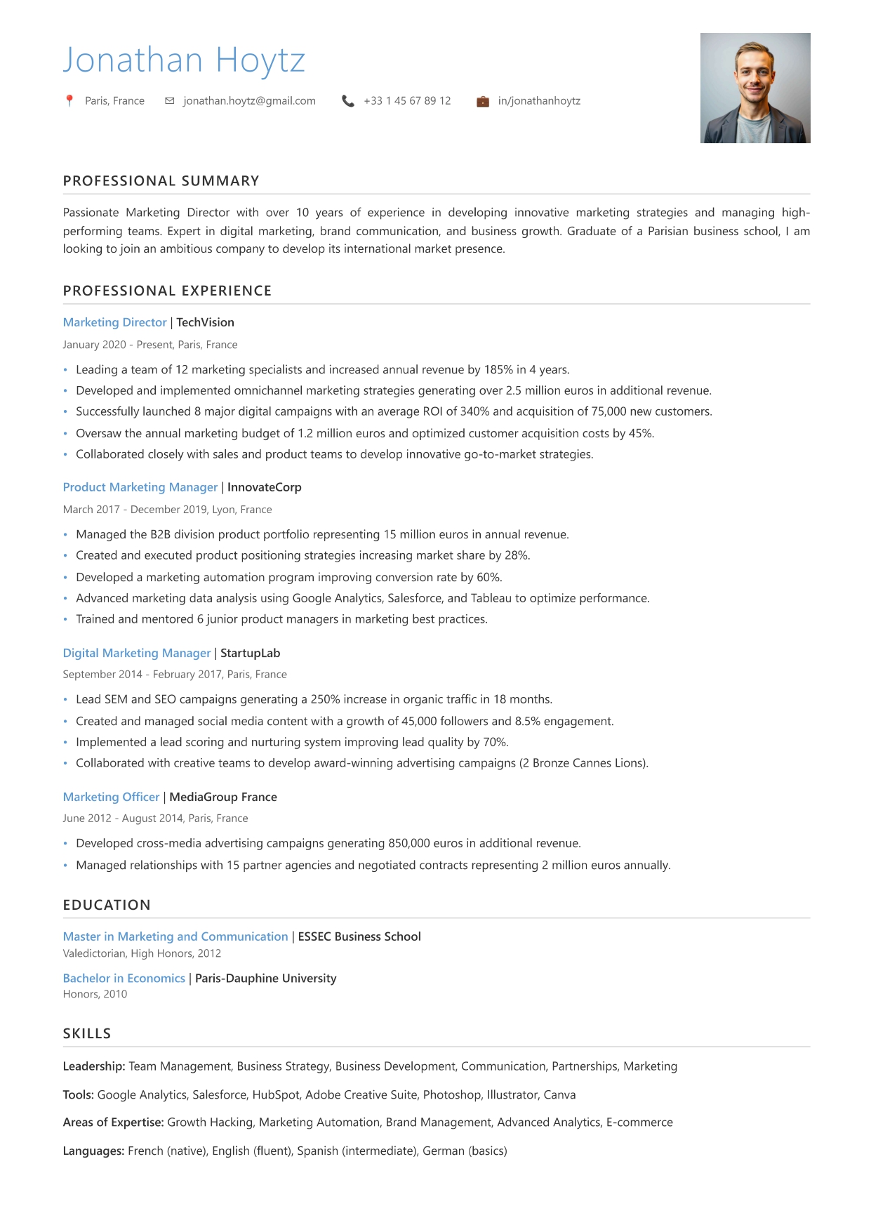 Modern resume template with sidebar 114 by CVByAI
