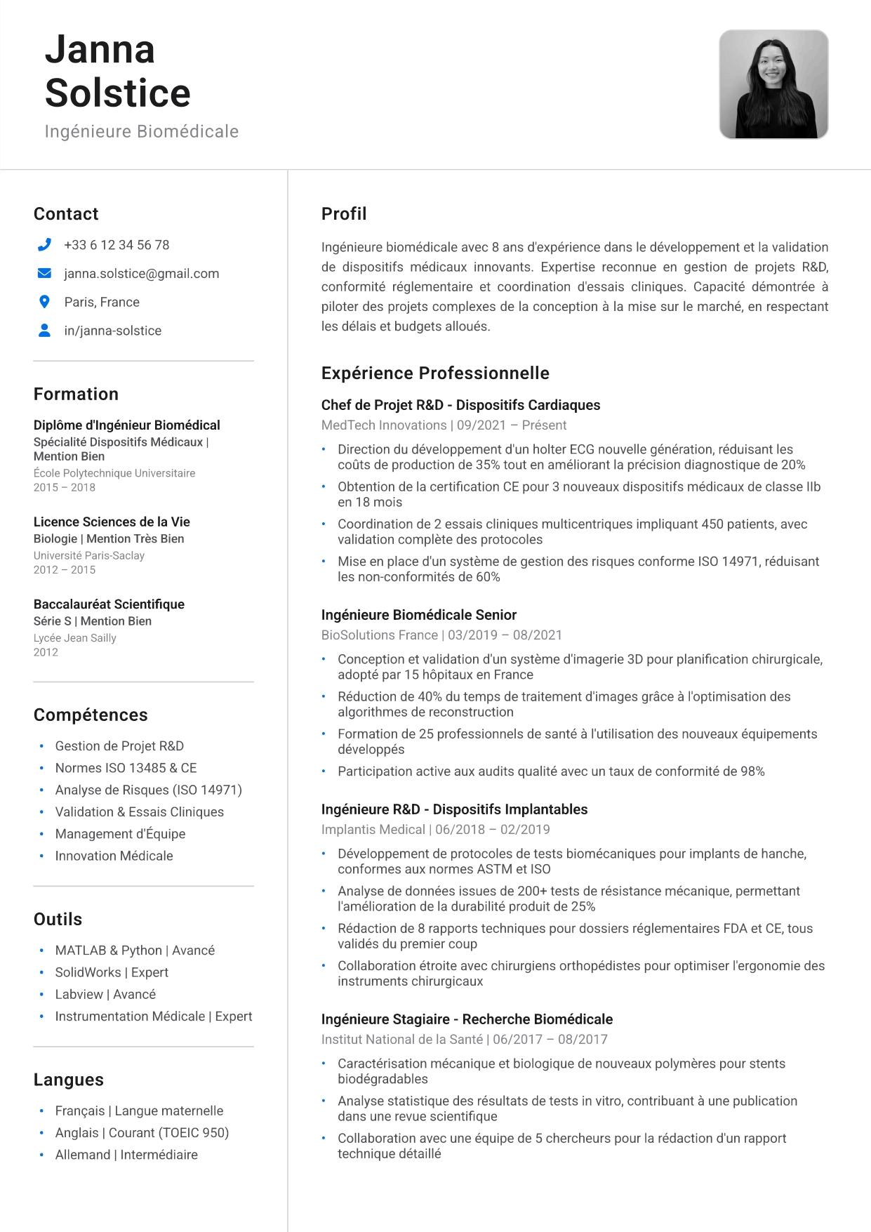 Modèle de CV créatif avec photo numéro 15 par CVByAI