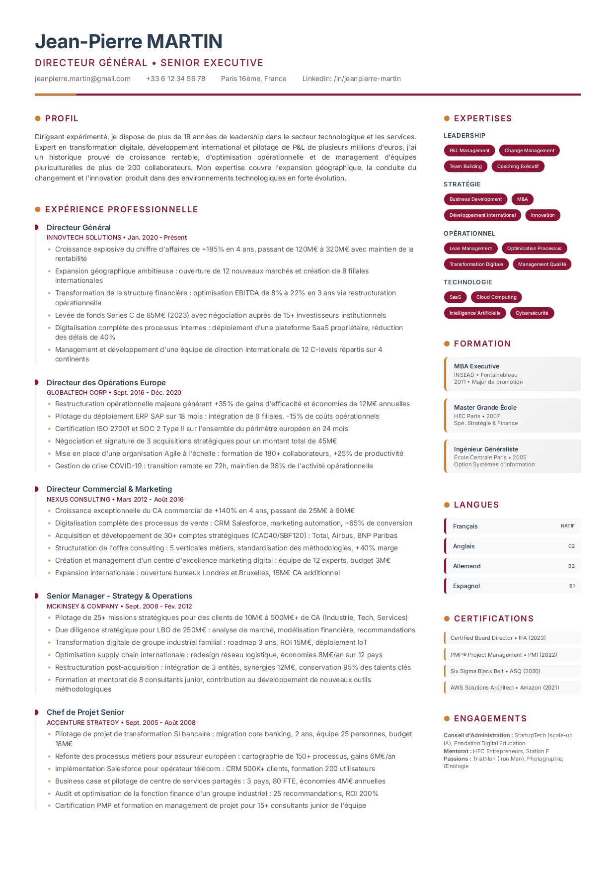 Modèle de CV épuré avec initiales numéro 2 par CVByAI