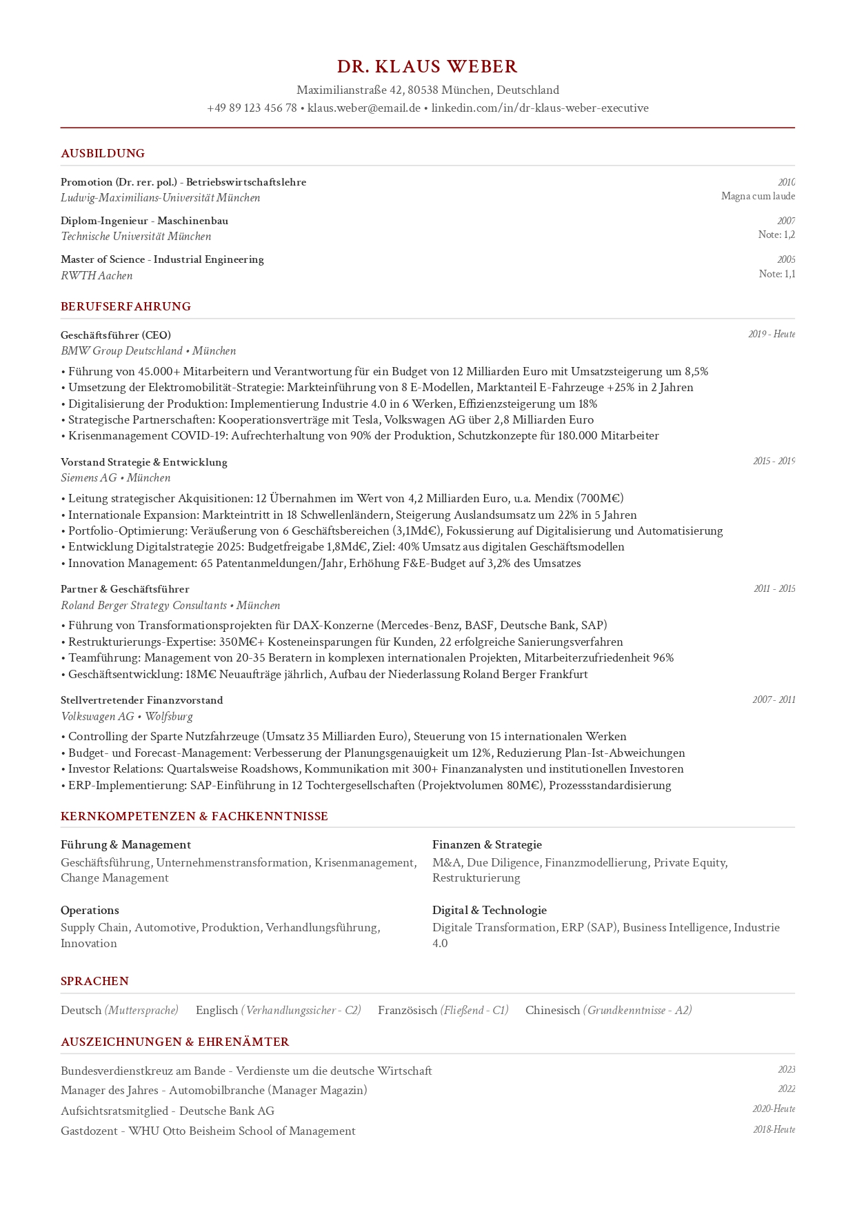 Professionelle Lebenslauf Vorlage 203 von CVByAI
