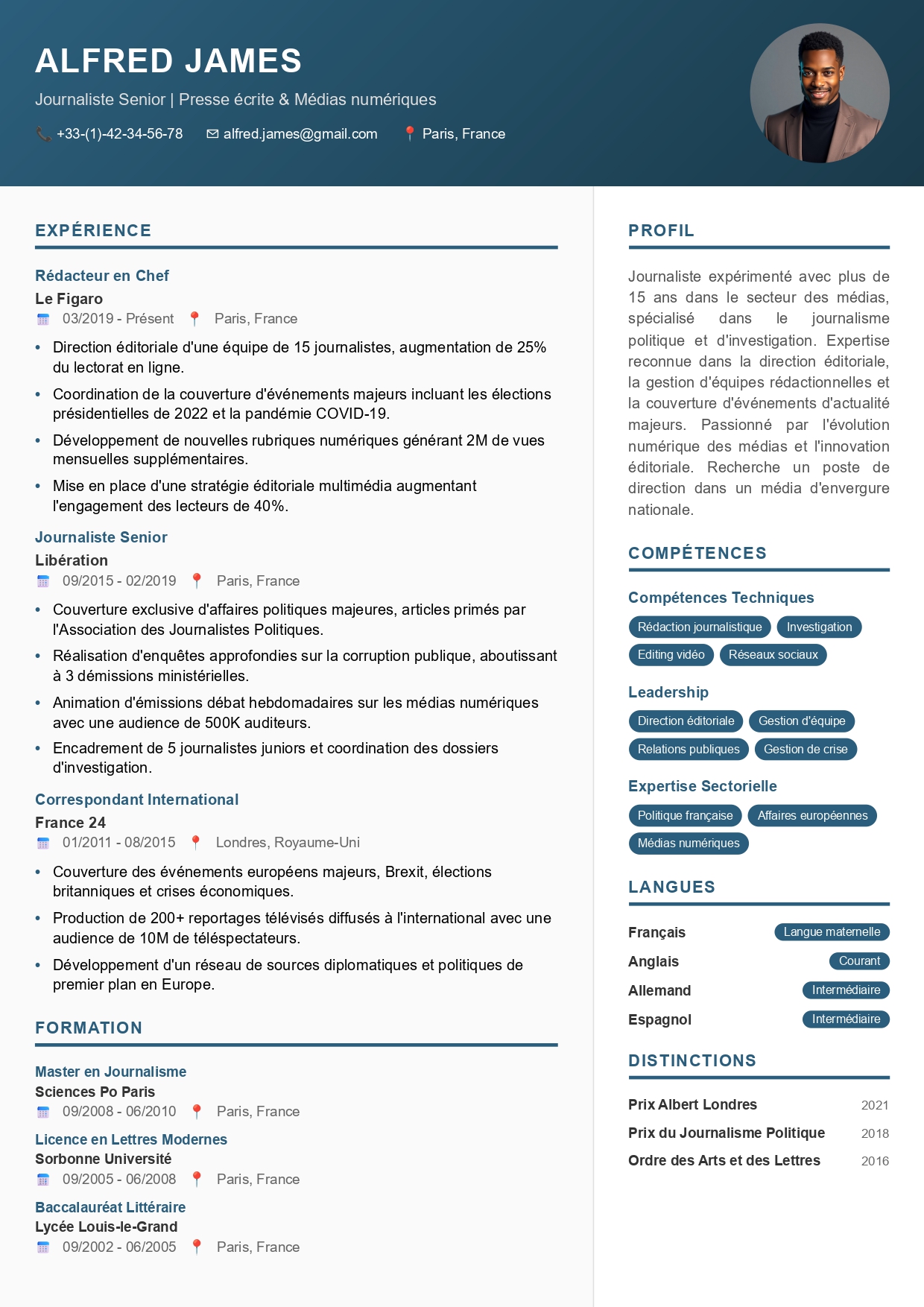 Modèle de CV international numéro 25 par CVByAI
