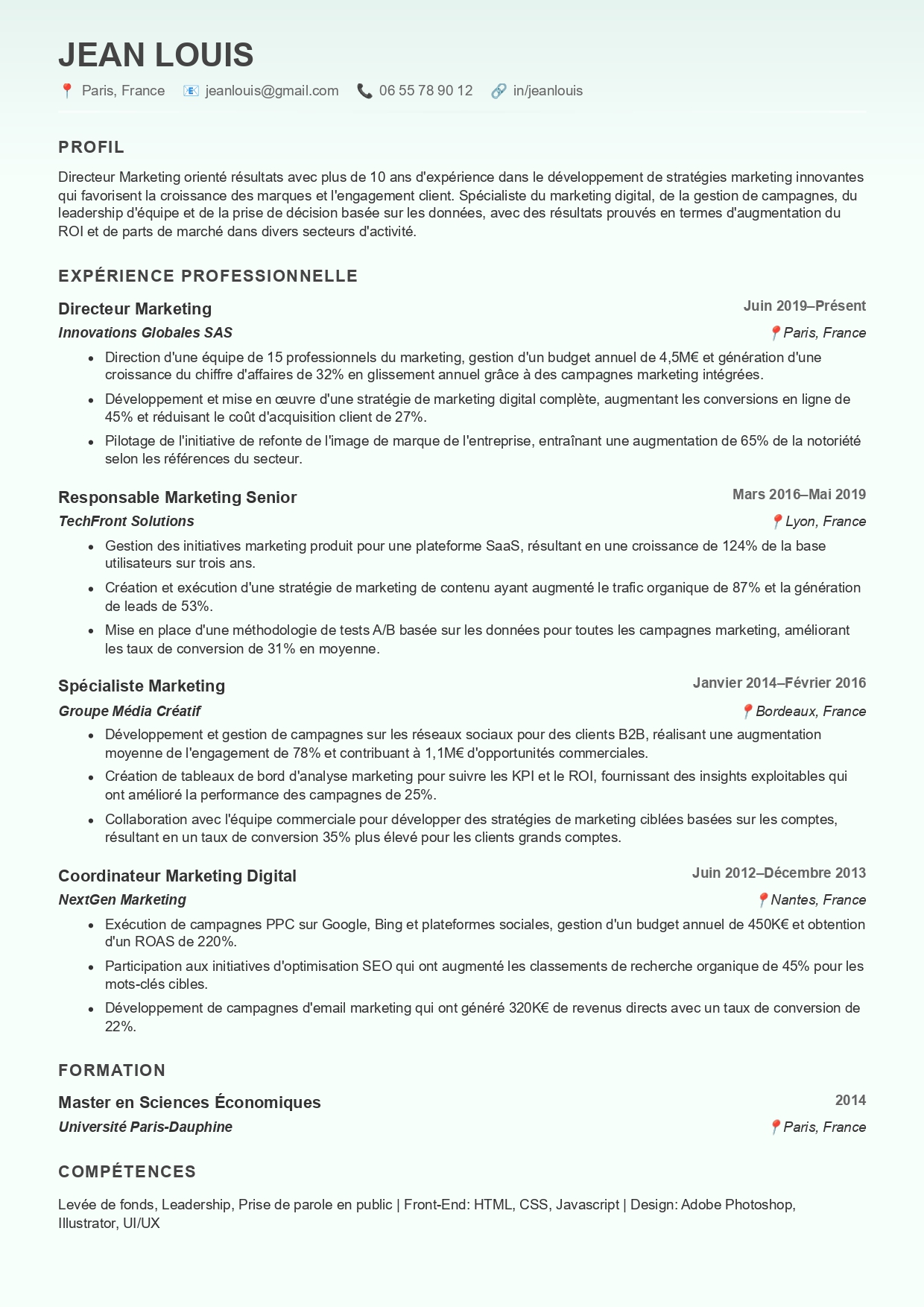 Modèle de CV académique numéro 30 par CVByAI