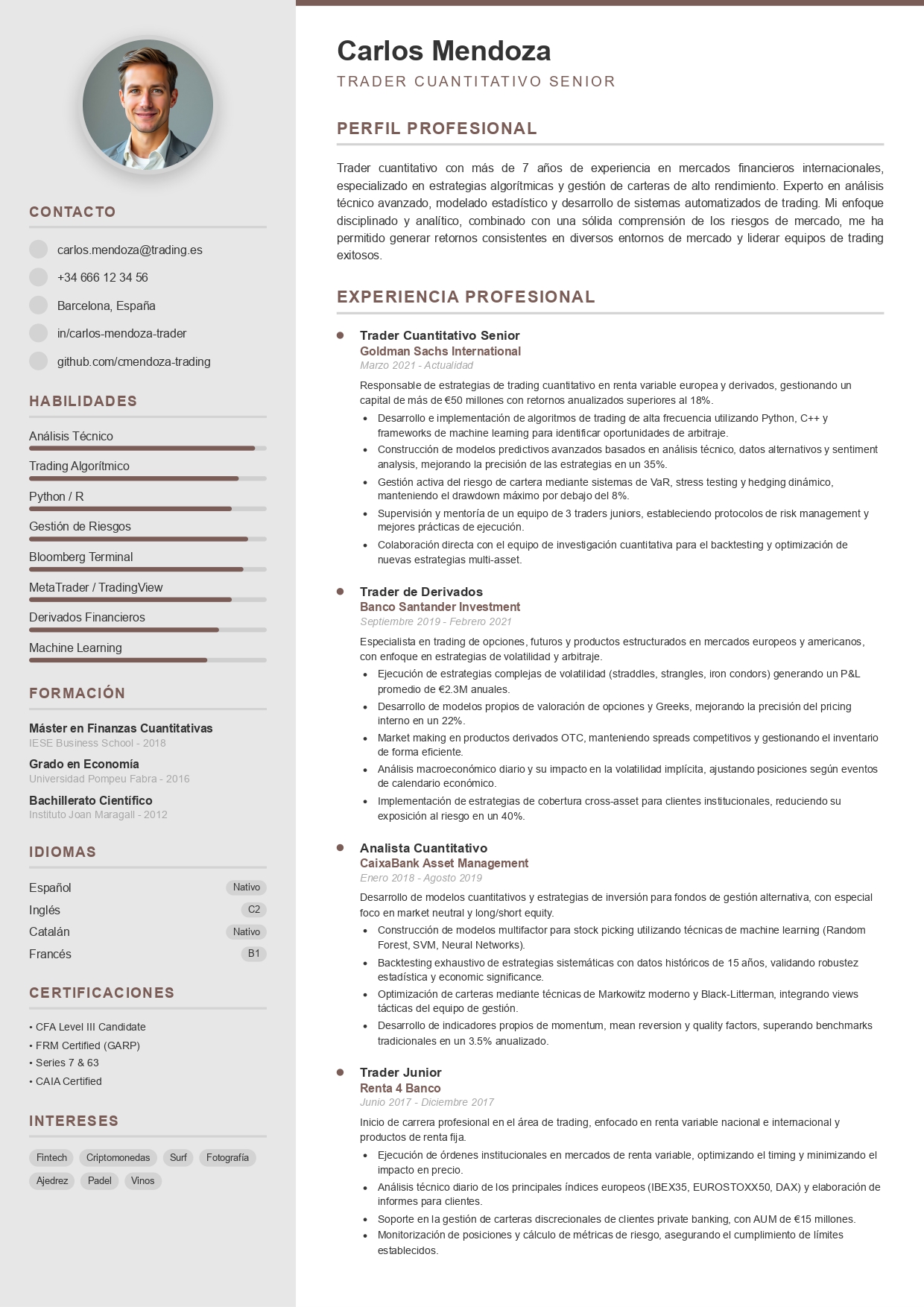 Plantilla de CV moderna sin foto número 1 de CVByAI