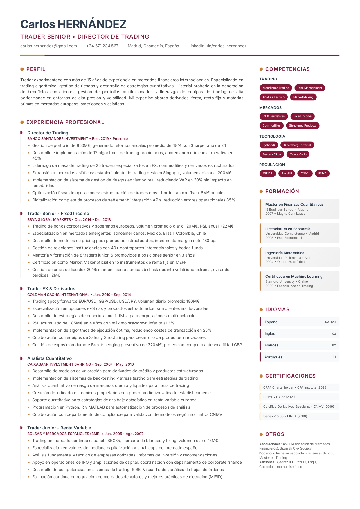 Plantilla de CV moderna sin foto número 2 de CVByAI
