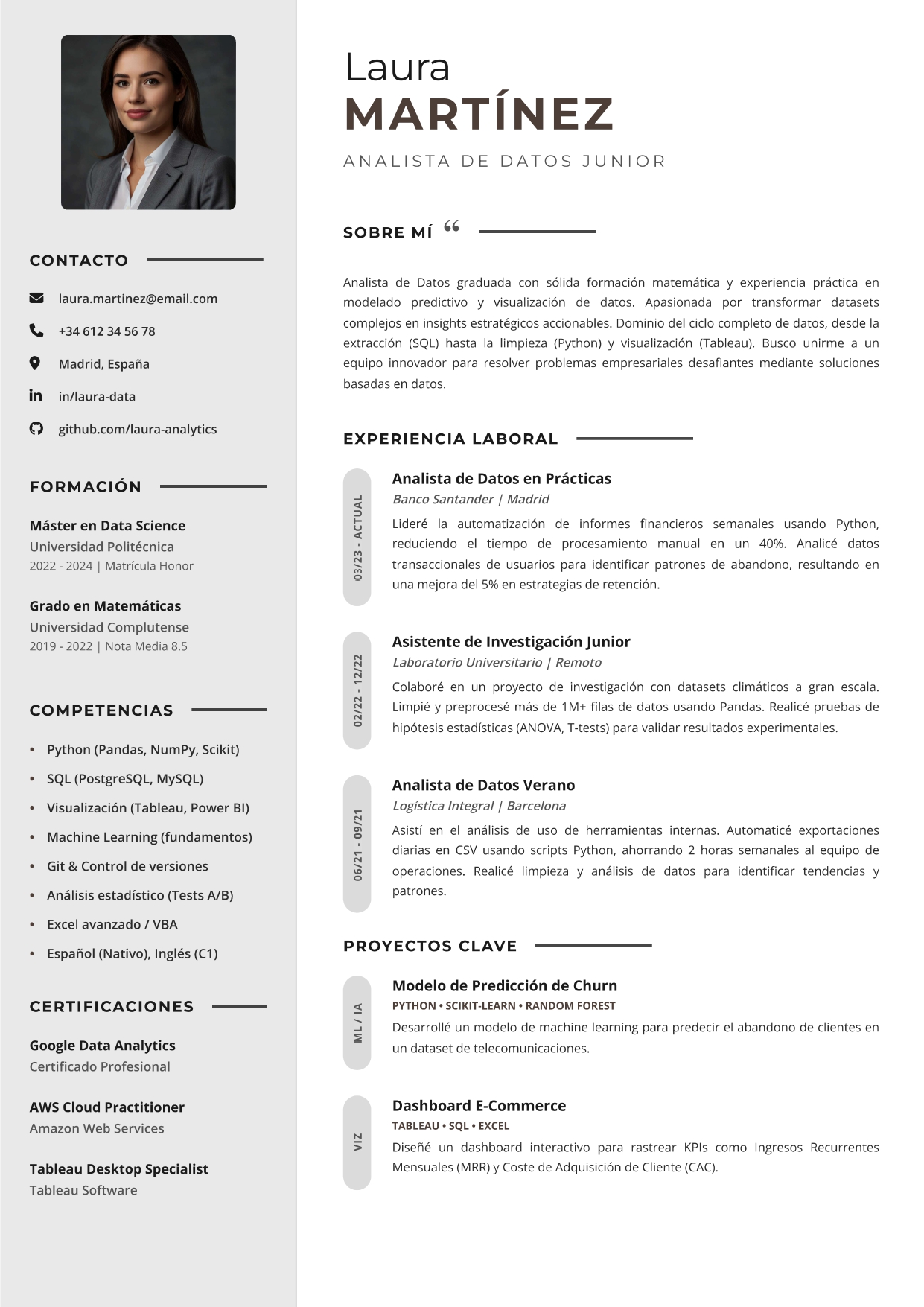 Plantilla de CV moderna sin foto número 5 de CVByAI