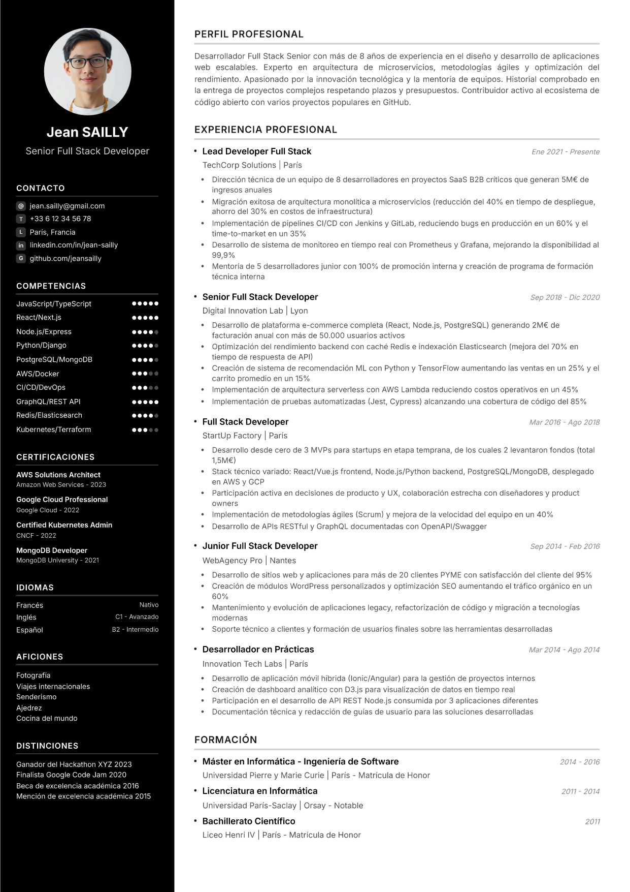 cv educación profesional
