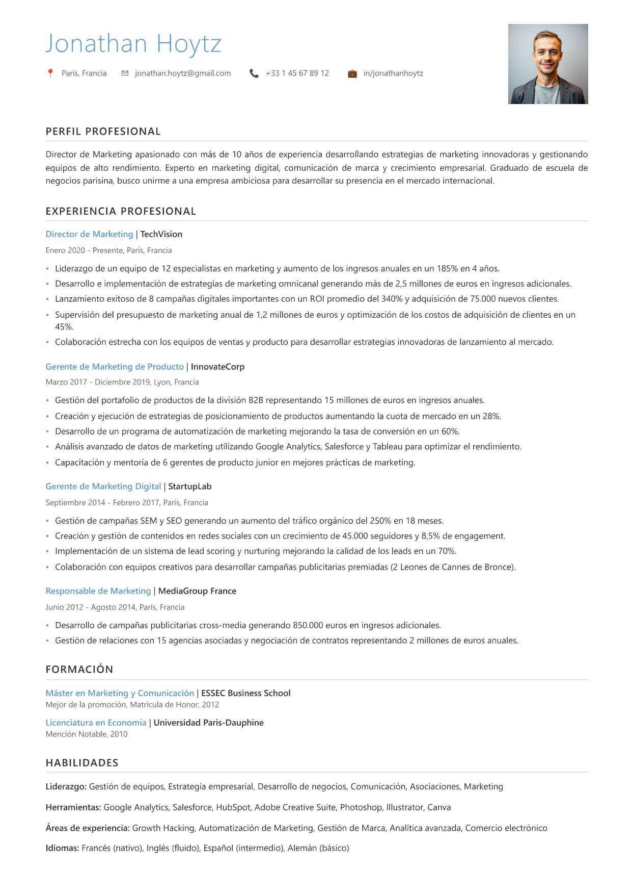 cv experto educación