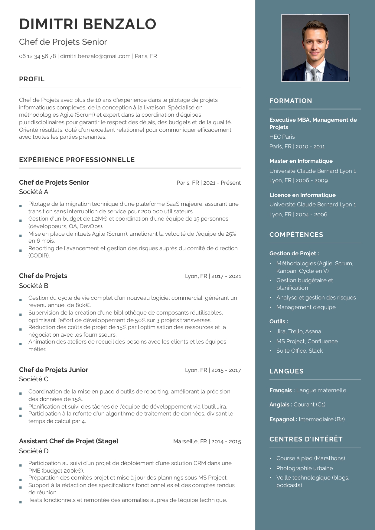 Modèle de CV classique avec photo numéro 38 par CVByAI
