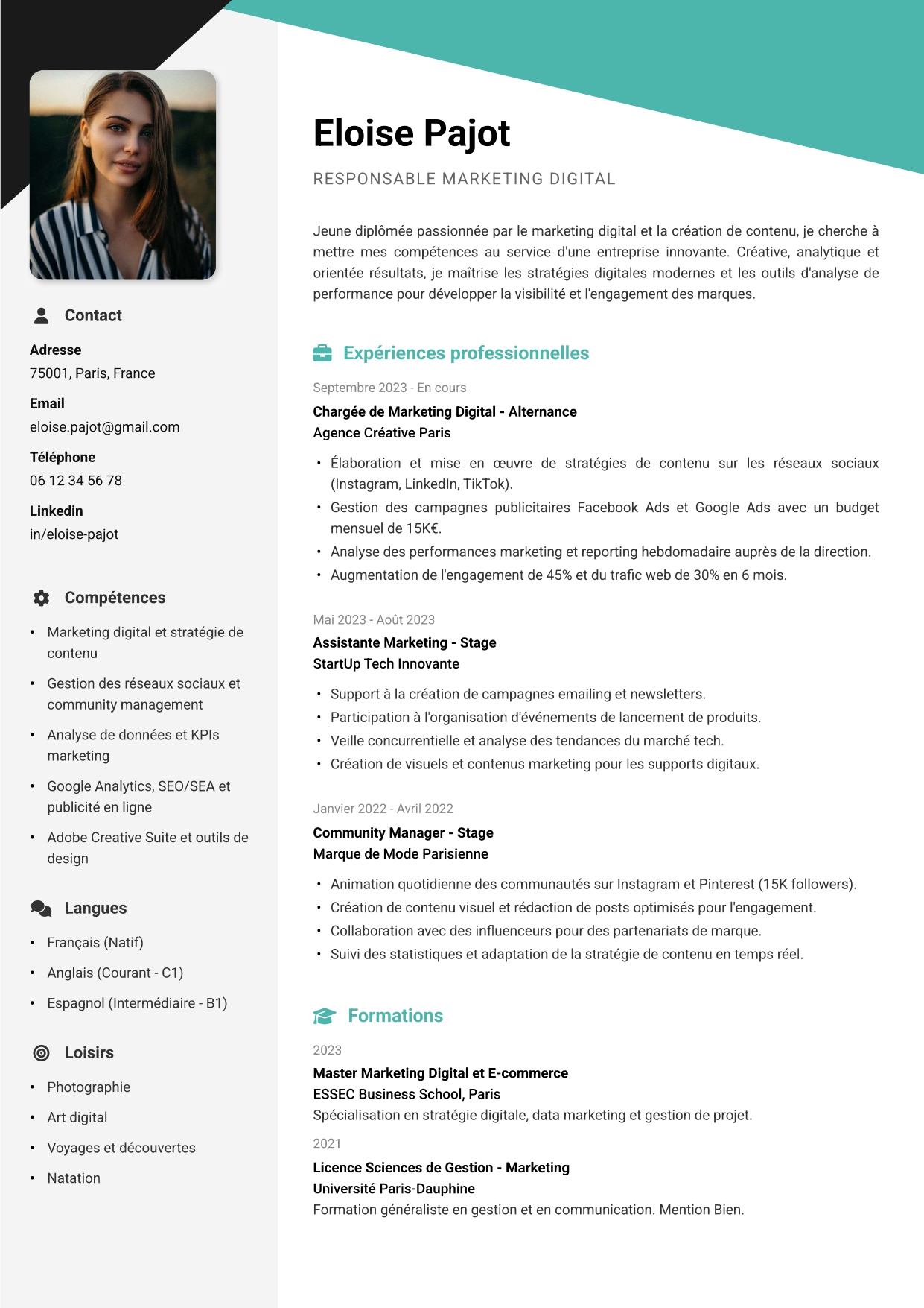 Modèle de CV moderne sans photo numéro 39 par CVByAI