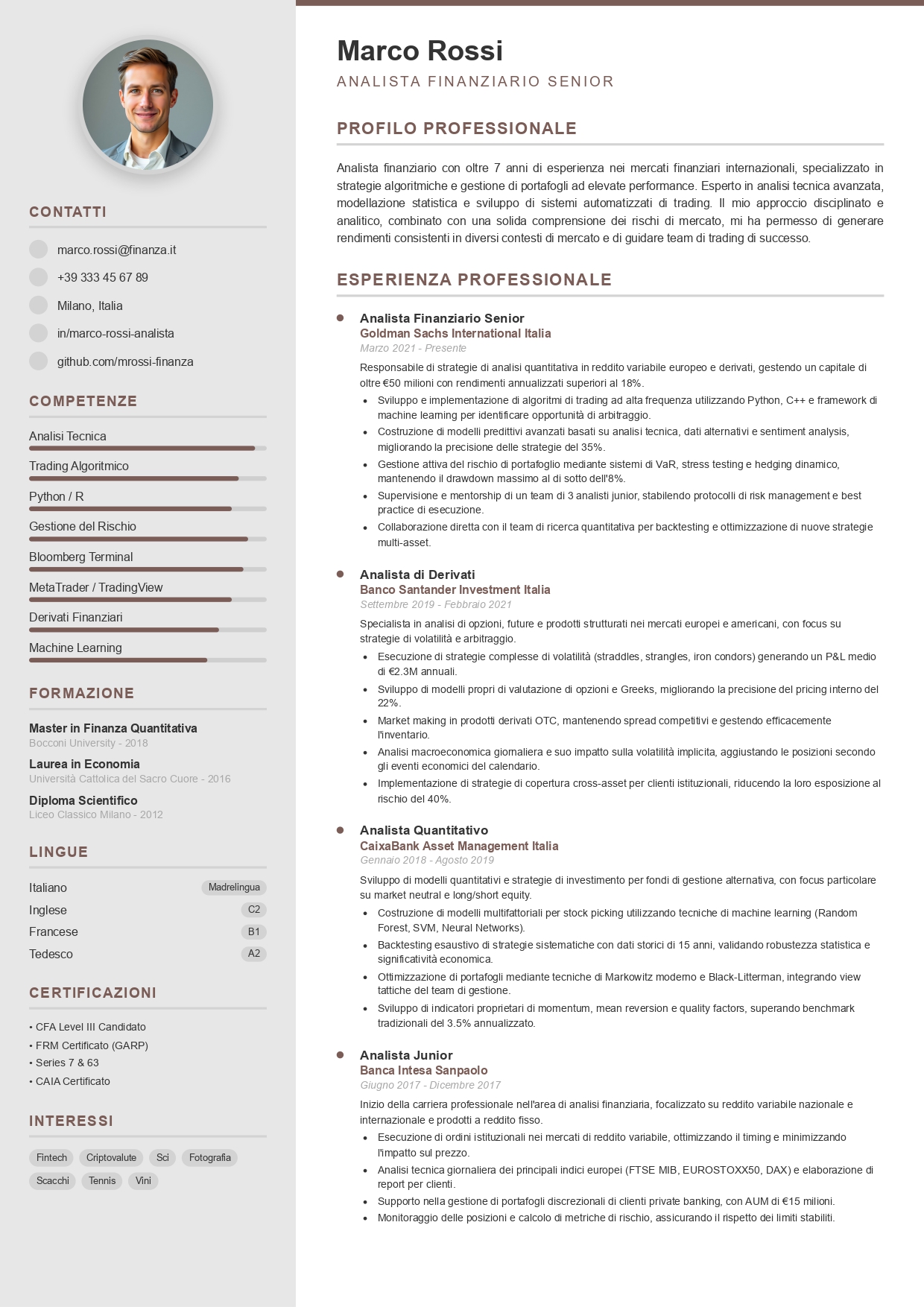 Modello di CV moderno senza foto numero 401 di CVByAI