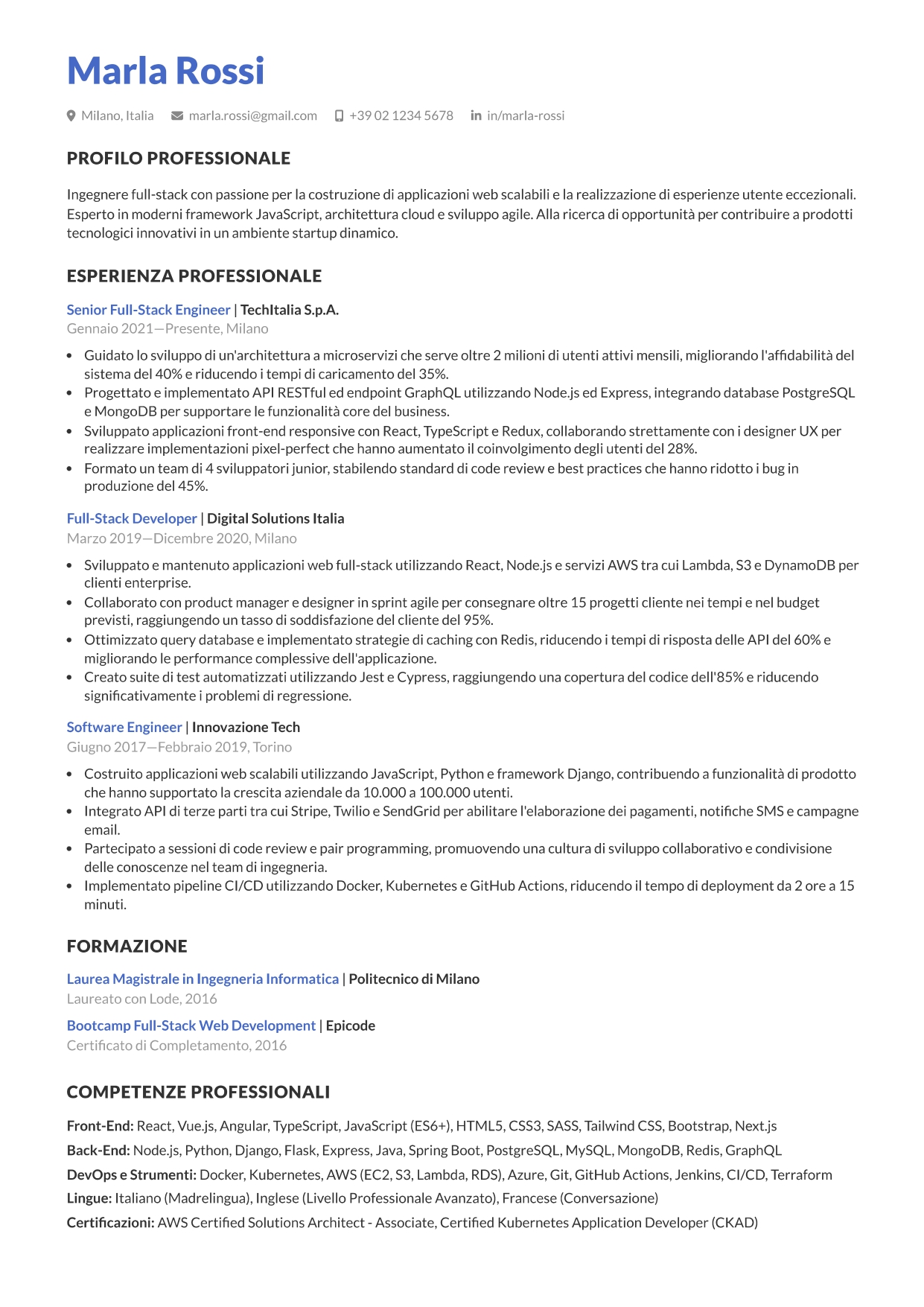Modello di CV moderno senza foto numero 403 di CVByAI