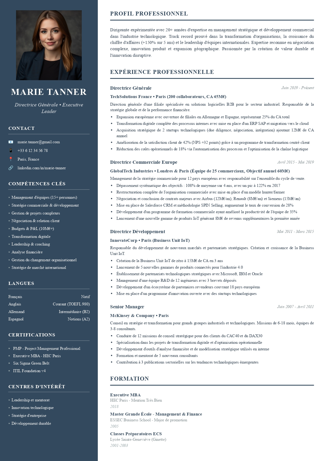 Modèle de CV professionnel avec header coloré numéro 5 par CVByAI