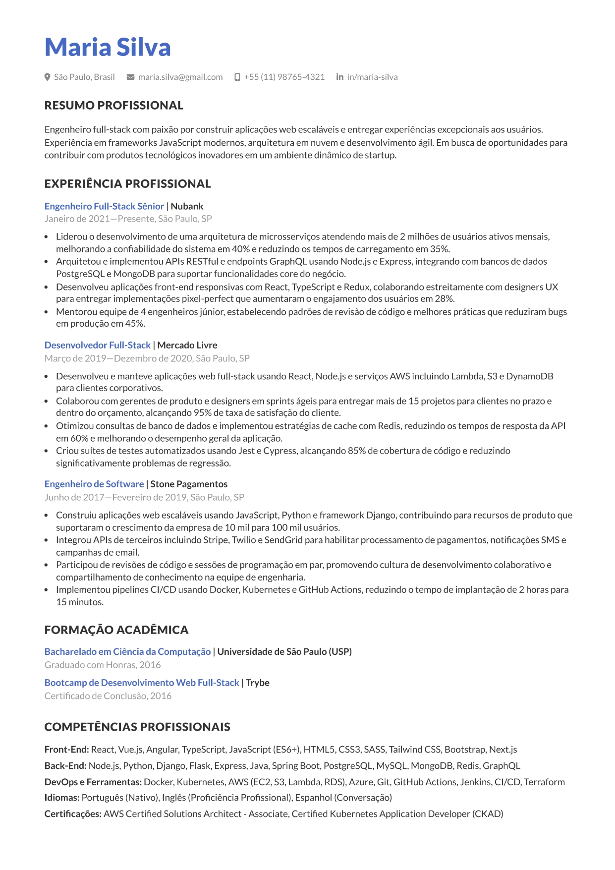 Modelo de currículo moderno sem foto número 503 por CVByAI