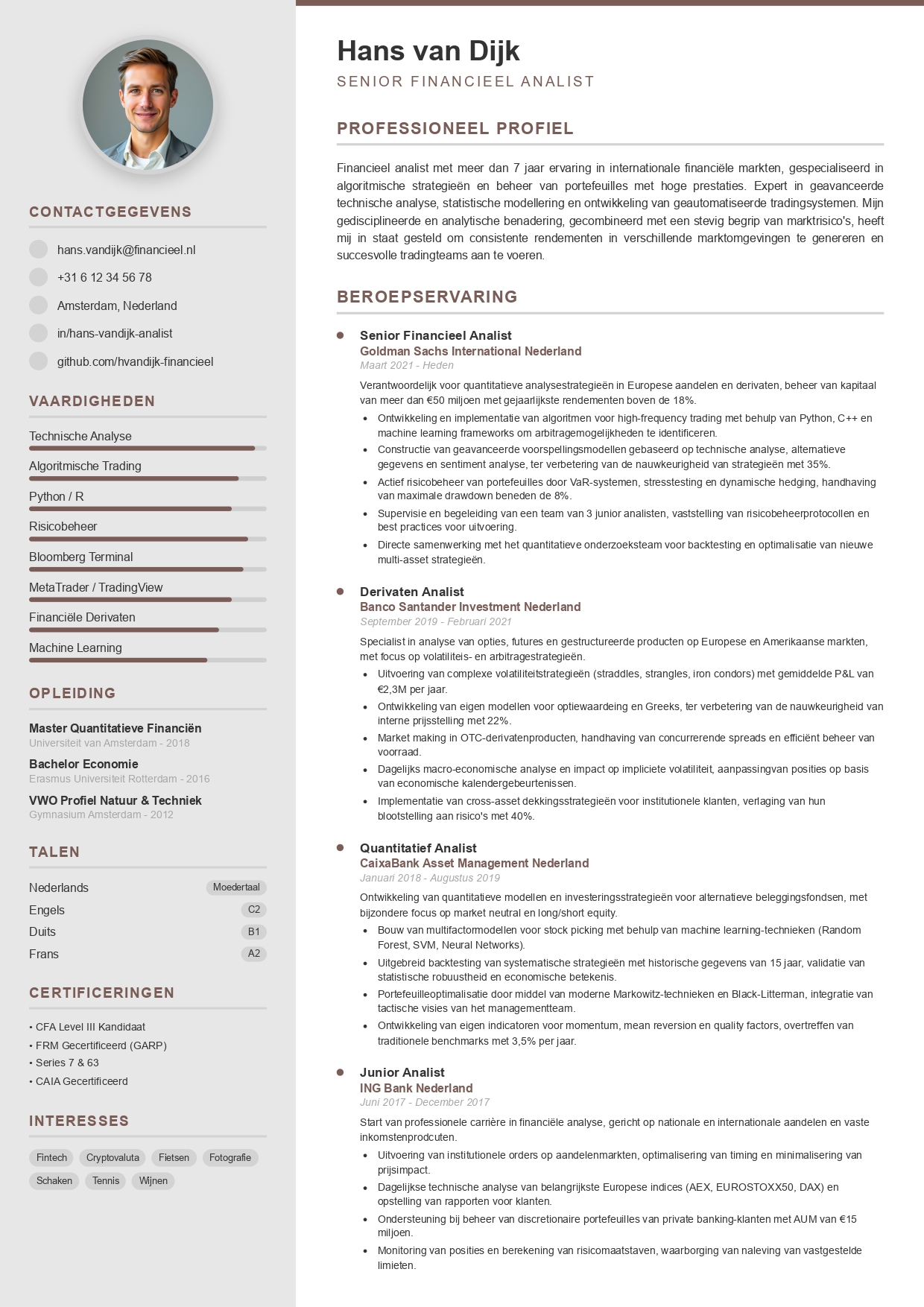 Modern CV-sjabloon zonder foto nummer 601 van CVByAI