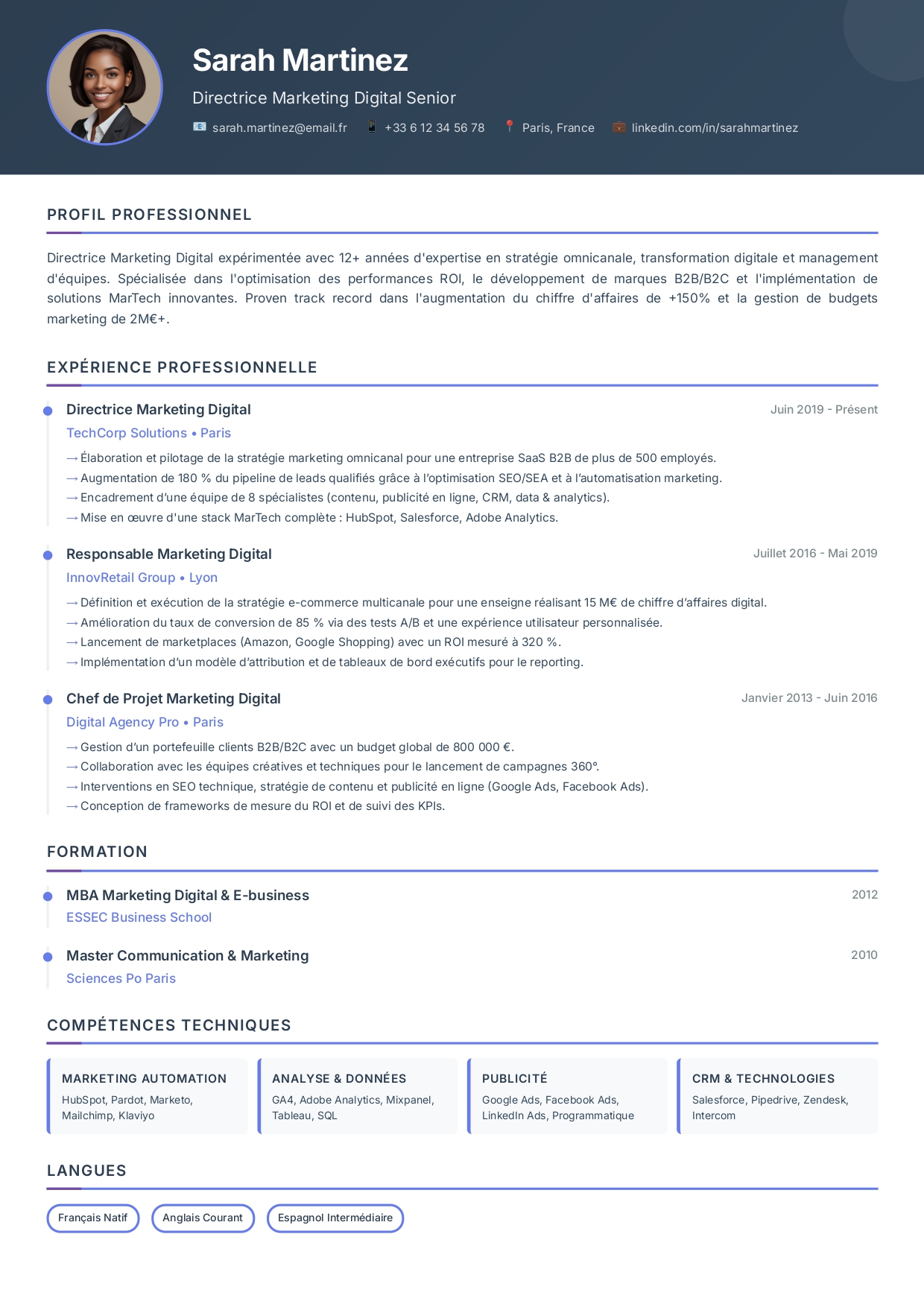 Modèle de CV infographique numéro 9 par CVByAI